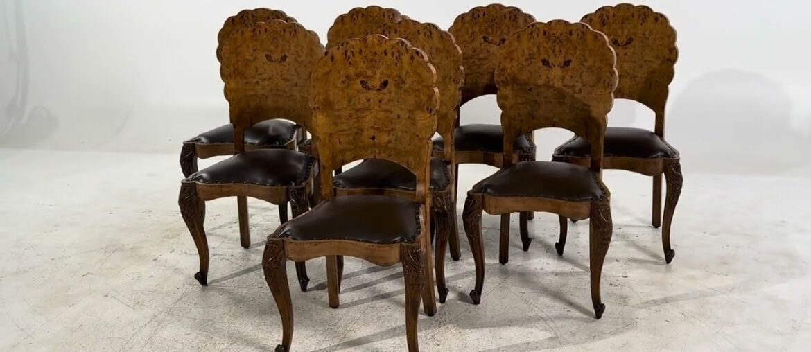 French Burlwood Dining Chairs - Set of 8
