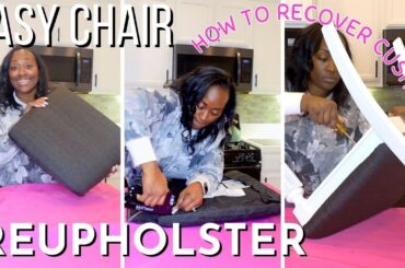 DIY Kitchen Makeover HOW TO REUPHOLSTER DINING CHAIRS for beginners | RECOVER SEAT CUSHIONS PADS