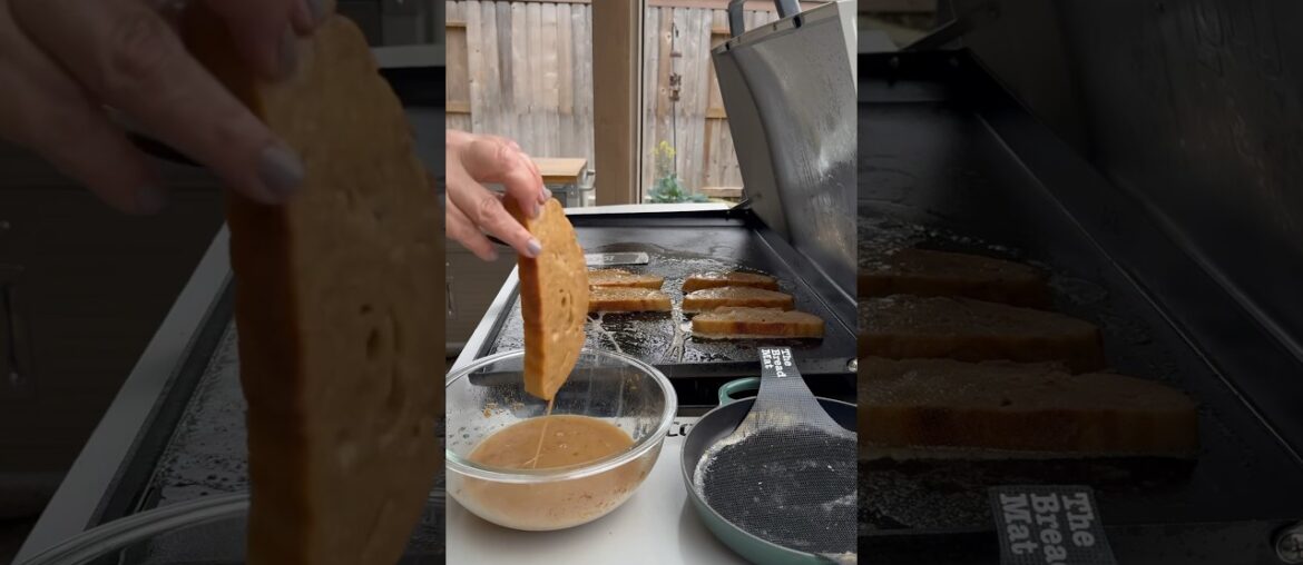 Homemade sourdough French toast on the griddle.