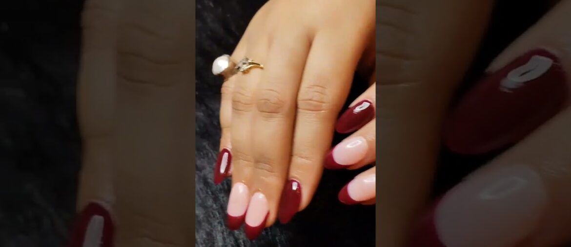 wine colour nail art with french$ nail love#extention#beauty #nails