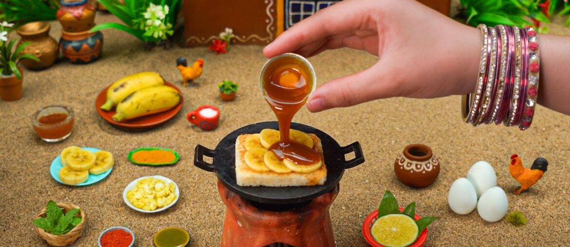 Miniature Caramel Banana Egg Toast Recipe | Easy Banana French Toast- No Oven Recipe | Tiny Foodkey