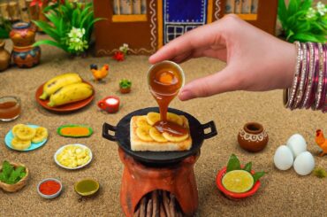 Miniature Caramel Banana Egg Toast Recipe | Easy Banana French Toast- No Oven Recipe | Tiny Foodkey