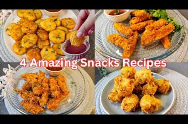 4 Amazing Snacks Recipes | Potato snacks | French Fries | Potato cheese Balls | Crispy Potato Puffs