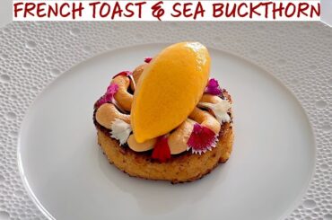 Spiced French Toast with Sea Buckthorn Sorbet & Toasted Cashews | Fine Dining Pain Perdu