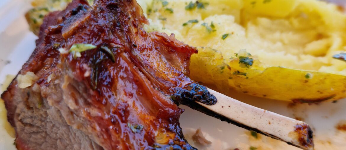 BBQ'ed Lamb chops with garlic, cilantro, butter melted potatoes