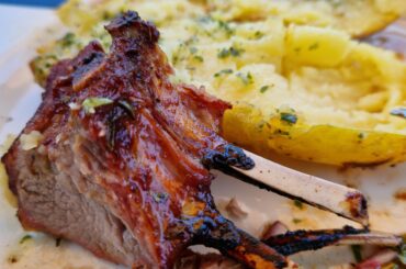 BBQ'ed Lamb chops with garlic, cilantro, butter melted potatoes