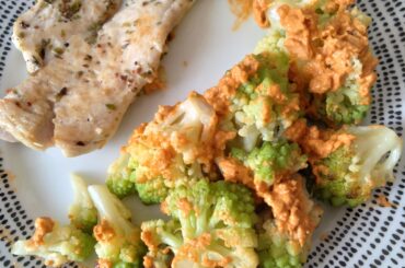 Chicken and romanesco with romesco sauce