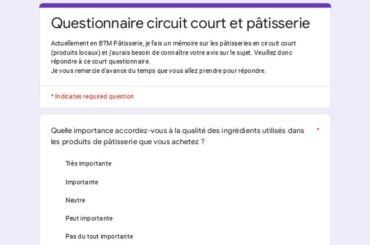 Questionnaire Mémoire pour mon BTM de Pâtisserie