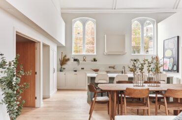 Light-filled main living space in a converted Victorian chapel built in 1881, Bath, Somerset, England [2400x1600]