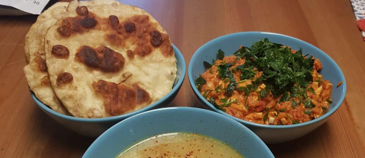 mulligatawny, egg curry and naan (all made by myself)