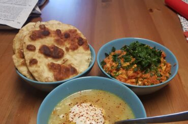 mulligatawny, egg curry and naan (all made by myself)