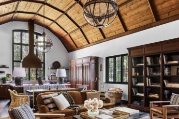 The Great Room with the original ceiling in a renovated 1929 stately brick mansion in Locust Valley, Long Island, New York [3300x4620]