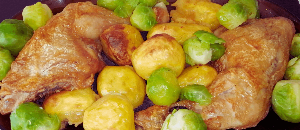 Roast Chicken with Potatoes and Sprouts