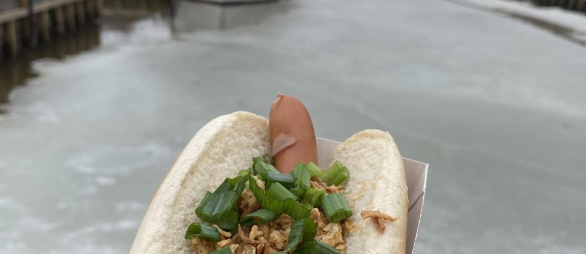 Reindeer hot dog in Helsinki