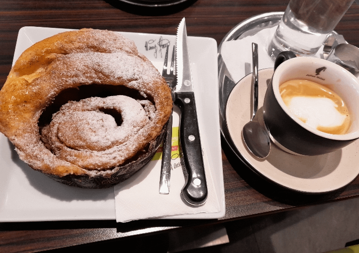 Enormous, fluffy, delicious Zimtschnecke in Baden, Austria