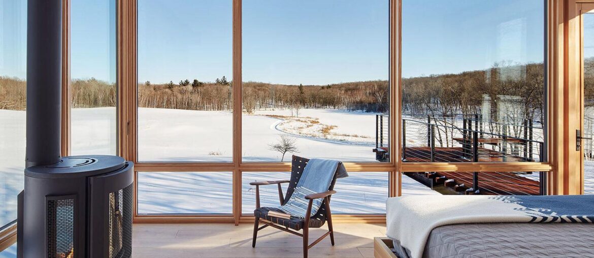 Bedroom Area. “Metal Lark House” Designed by: David O’Brien Wagner of SALA Architects. Set in a former farmland in Minnesota. Photo by: Corey Gaffer. [1620x920].
