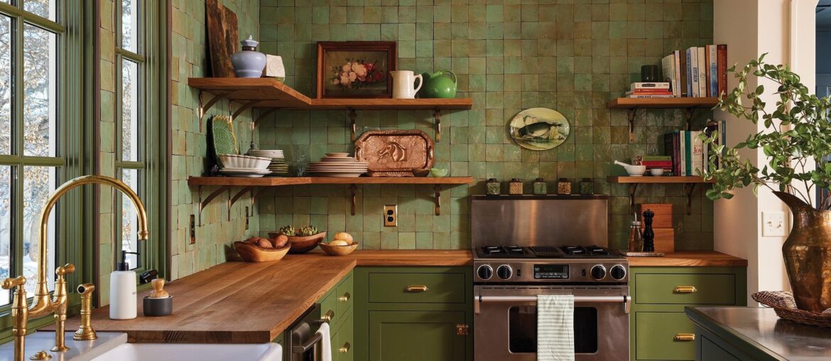 Zellige backsplash wall kitchen in a renovated century-old residence, Tangletown, Minneapolis, Minnesota [2500x1667]