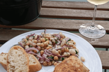 Bean salad and super juicy boneless chicken thigh