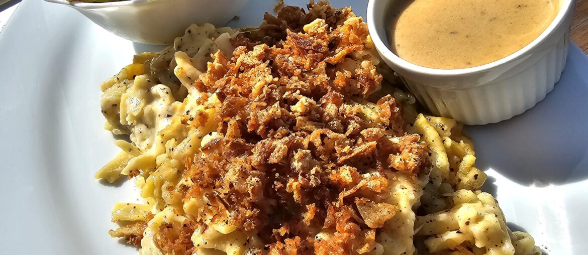 Spätze with fried onions and a side salad