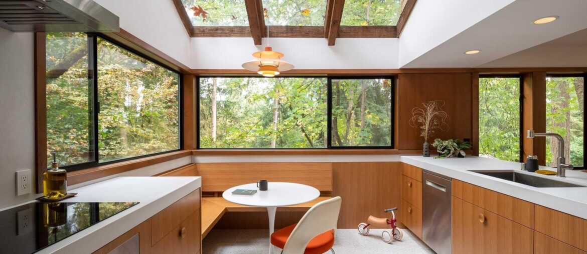 Skylight kitchen full of natural light in a renovated 1970s residence, Mercer Island, King County, Washington [1800x1200]