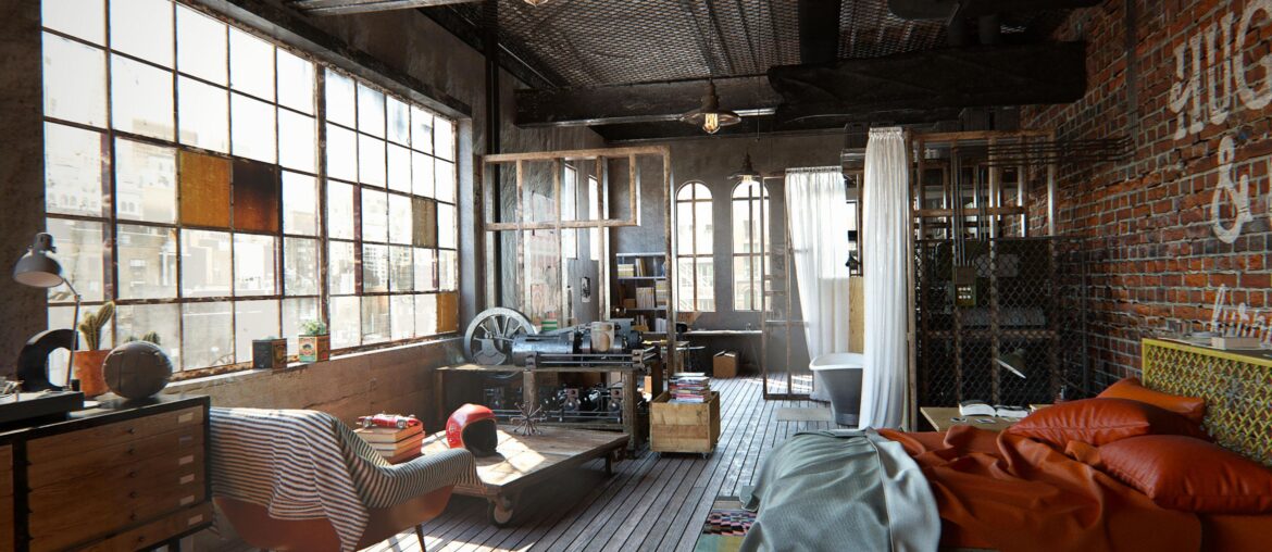 An eclectic industrial loft in Brooklyn, NY | Artist's Render [3500 x 1968]