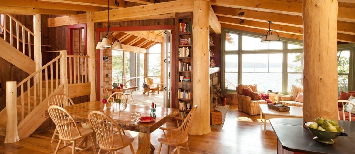 Lakeside holiday home with a screened porch surrounded with views, Raymond, Cumberland County, Maine [2560x1706]