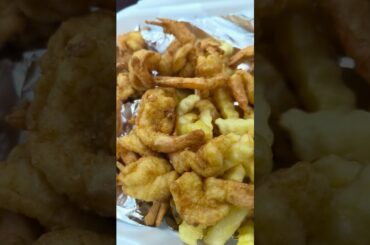 seafood fried shrimp with french fries.  #ytshorts
