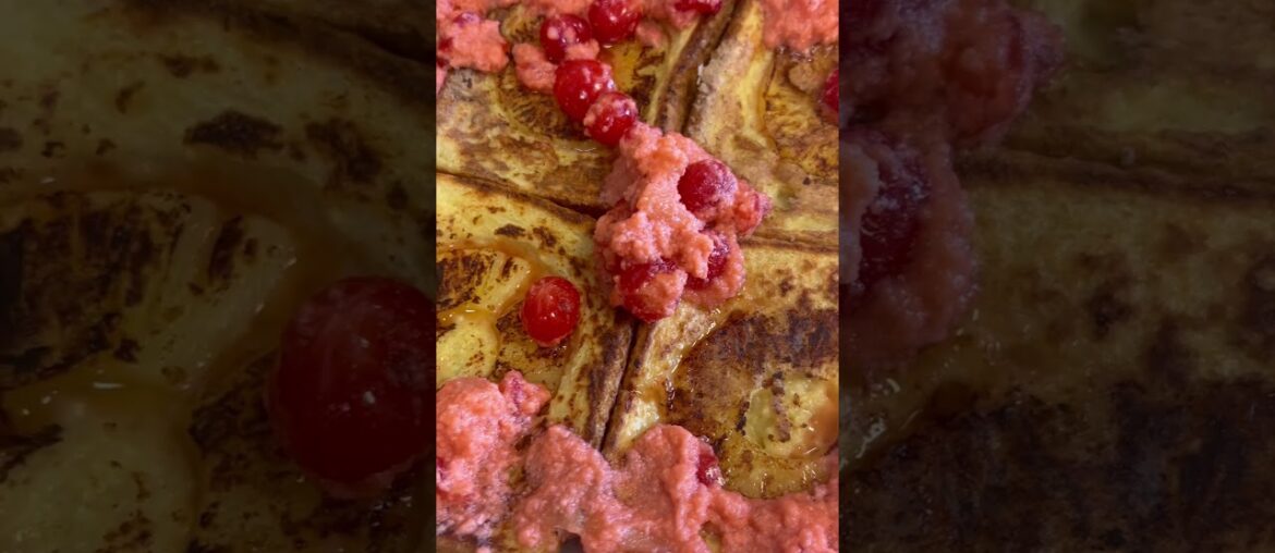 Pineapple French Toast with Amaretto-Cherry sauce  #gourmet #breakfast #frenchtoast