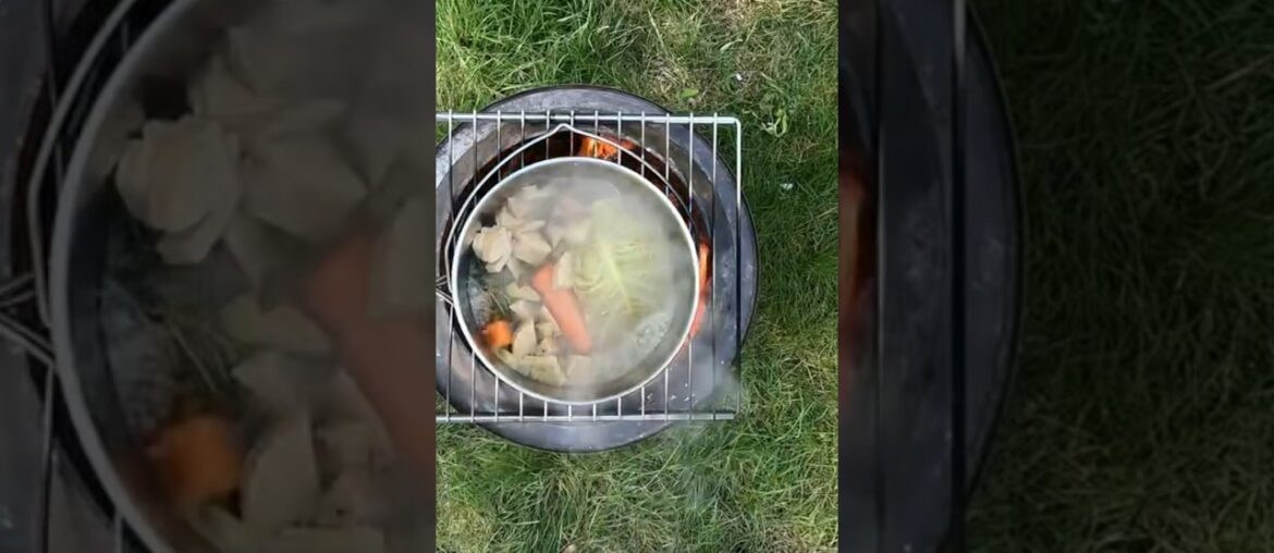 Cooking a French stew on the fire #food #cooking #camping #recipe #stew #vegan #fire