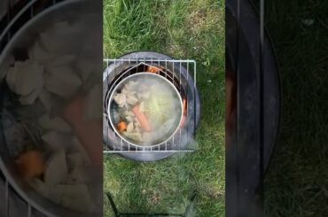 Cooking a French stew on the fire #food #cooking #camping #recipe #stew #vegan #fire