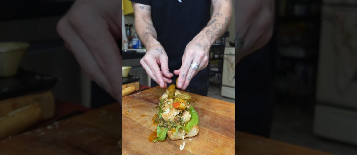 Spicy creole butter poached shrimp sando #shorts #sandwich Spicy creole butter poached shrimp sando #shorts #sandwich