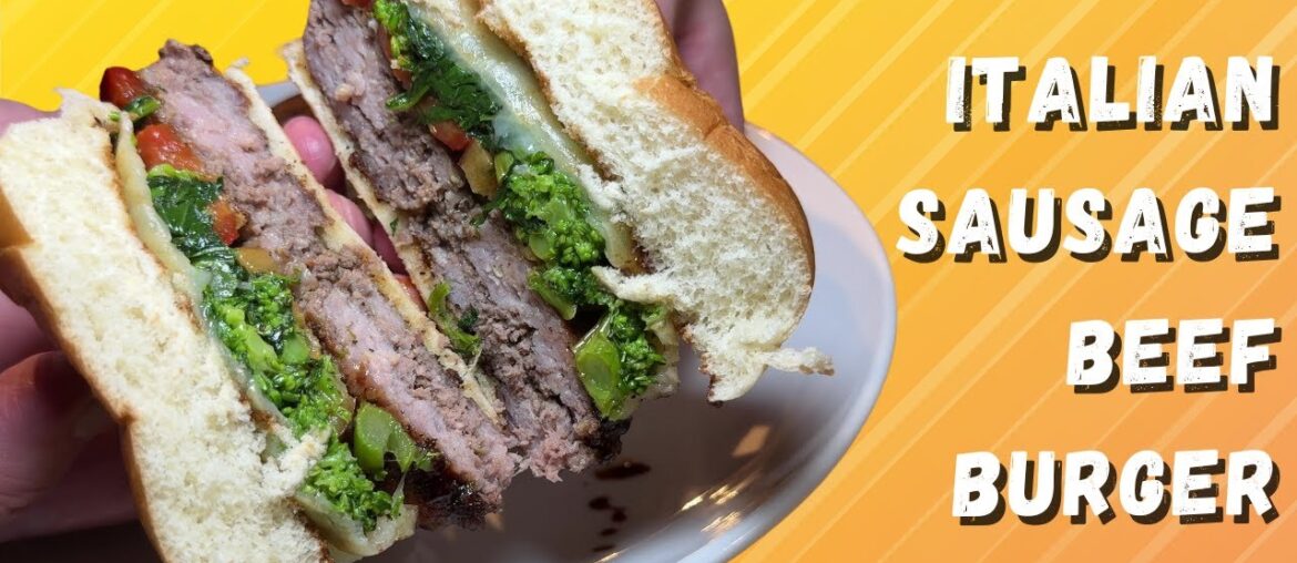 Italian Sausage & Beef Burger w/ Cherry Peppers, Broccoli Rabe, Provolone Cheese and Balsamic Glaze