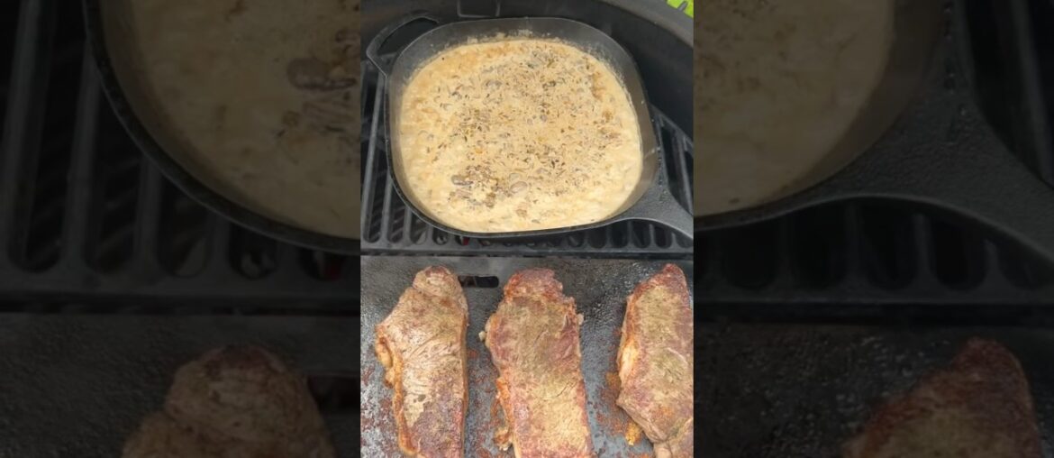 Sirloin steak with mushroom sauce and french fries Sirloin steak with mushroom sauce and french fries