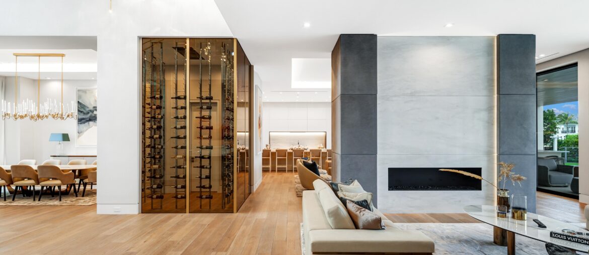 Living Room with Fire Place and Wood Floor in Boca Raton, FL Home [5000×3332]