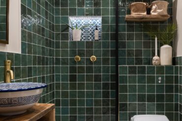 Green tiled bathroom in London, UK [3335x5000]