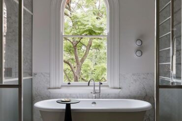 Bathroom with a freestanding tub in a renovated Victorian townhouse, East Melbourne, Australia [1600x2400]