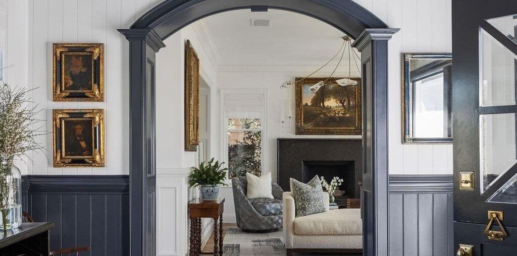 Shiplap entry hall in a renovated Back Bay track house, Newport Beach, Orange County, California [1024x1535]