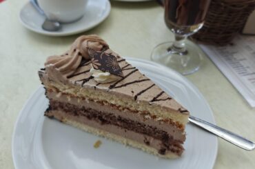 Nougat buttercream and glazed strawberry cake while on vacation