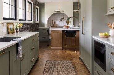 Sage cabinetry kitchen with an arched hood, Missouri [4480x5164]