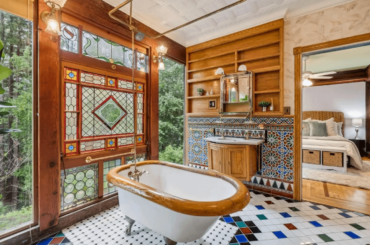 Lush Guest Bathroom demonstrates artisan craftsmanship. Santa Cruz, California. [1440x960]