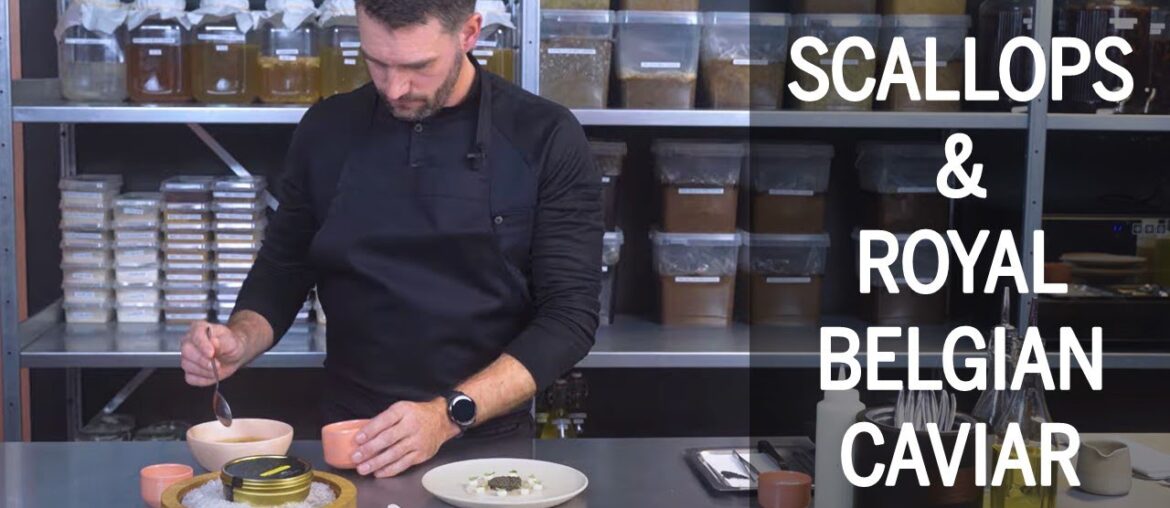 Michael Schook prepares SCALLOPS & ROYAL BELGIAN CAVIAR at PUTAINE in Rotterdam (The Netherlands)