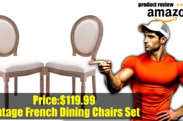 Buy KCC French Dining Chairs Set of 2, Upholstered Vintage Farmhouse Chair with Round Backrest, Mid