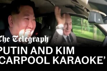 Putin and Kim laugh and chat in front seat footage from limo drive in Pyongyang