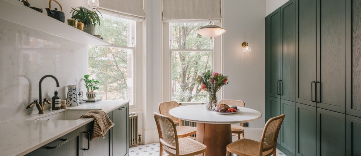 Kitchen in a renovated Victorian apartment, Ashley Gardens, Westminster, London, UK [2560x1920]