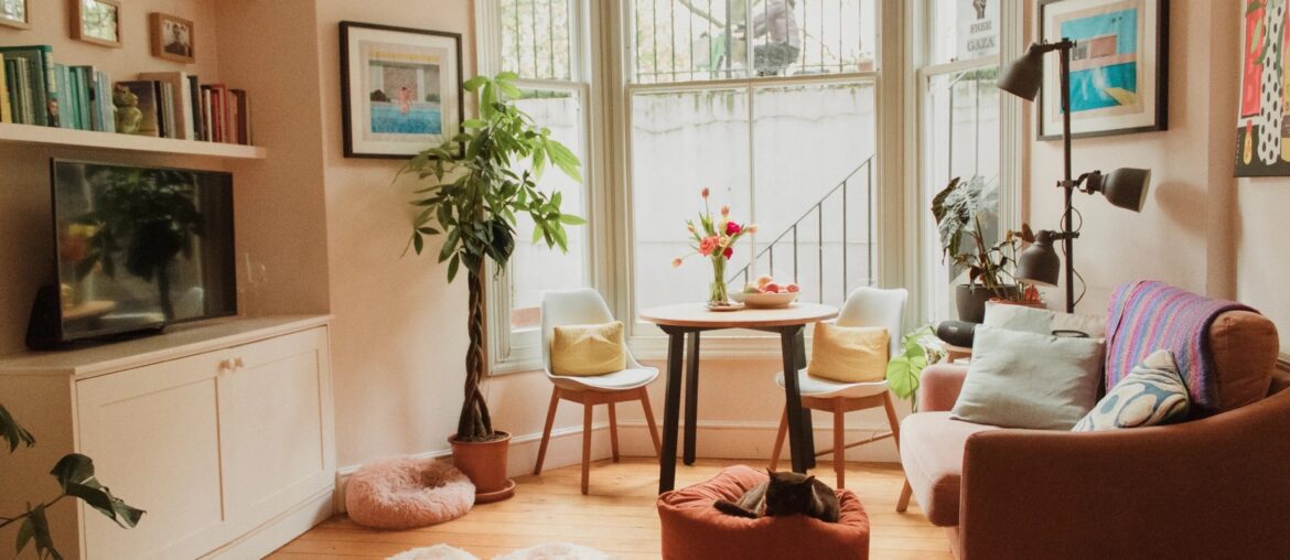 Apartment living room with a bay window in a Victorian house, Mile End, London UK [3000x2000]