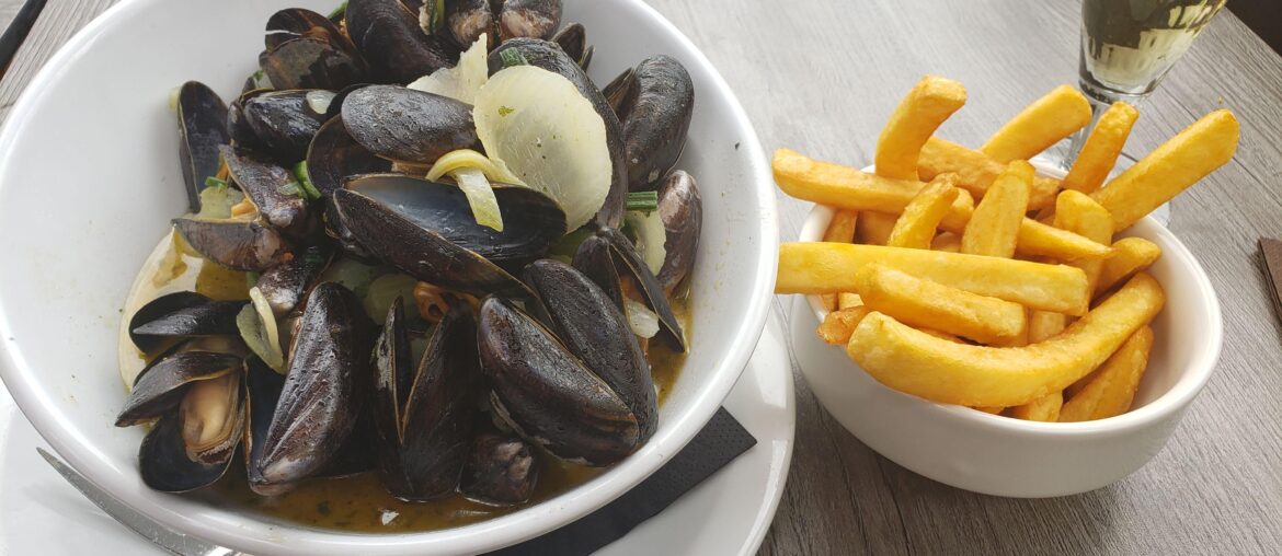 Moules Frites, thoroughly enjoyed in Bruges, Belgium