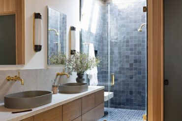 Zellige tile shower with skylights, Newport Beach, Orange County, California [1366x2048]