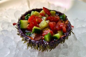 Oursin au tartare de légumes, ponzu.