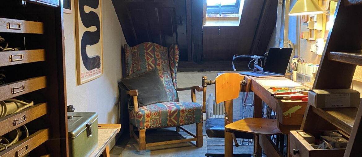 My tiny (and secret) attic workspace in Copenhagen, Denmark [3024x4032]