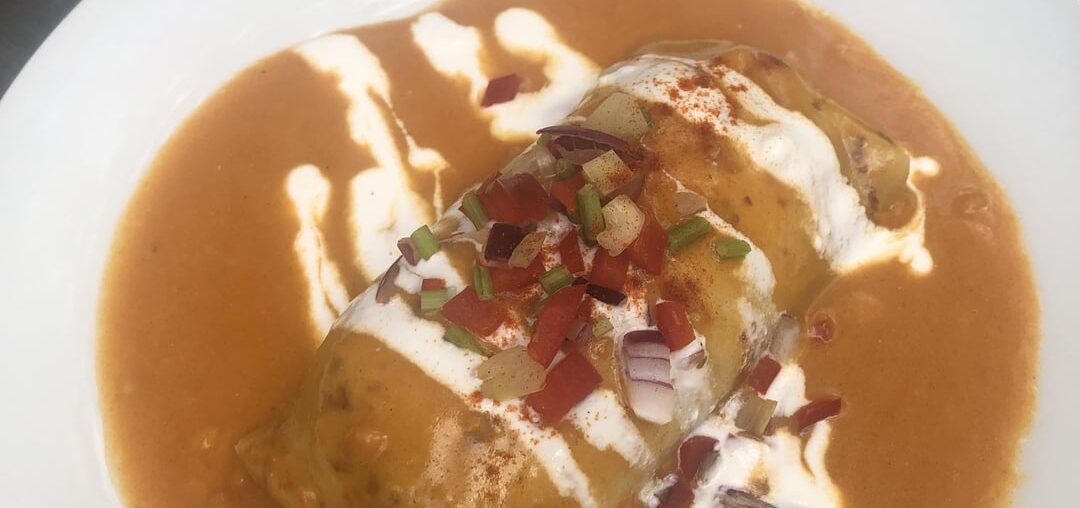 Meat stuffed pancake in paprika sauce, tripe stew with potatoes